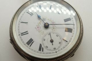 LOVELY ANTIQUE VICTORIAN SILVER LADY ' S GENEVE POCKET WATCH & KEY c1890 N/RES 5