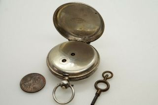 LOVELY ANTIQUE VICTORIAN SILVER LADY ' S GENEVE POCKET WATCH & KEY c1890 N/RES 6