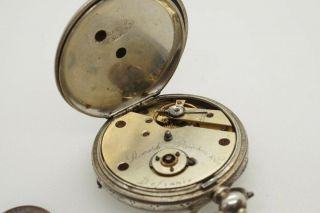 LOVELY ANTIQUE VICTORIAN SILVER LADY ' S GENEVE POCKET WATCH & KEY c1890 N/RES 8