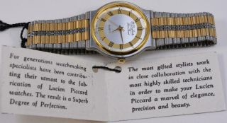 1980s NOS Lucien Piccard Quartz Stainless Steel Gold Watch 2 Tone Bracelet 3
