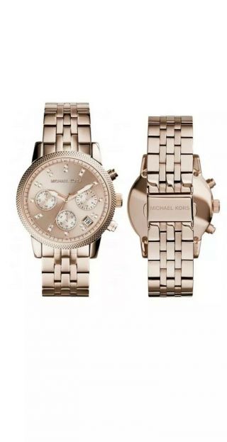 Authentic Michael Kors Ritz Runway Rose Gold Chronograph Womens Mk6077 Watch