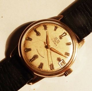 Rare Vintage German Wristwatch Gub Glashutte Date Gold Plated