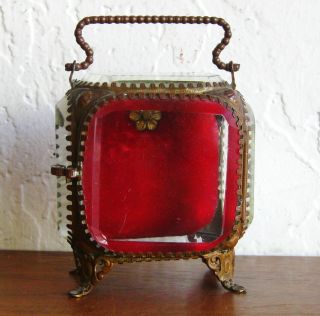Antique Victorian French Beveled Glass Pocket Watch Boudoir Jewelry Casket Box
