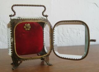 Antique Victorian French Beveled Glass Pocket Watch Boudoir Jewelry Casket Box 2