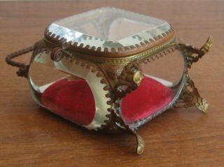 Antique Victorian French Beveled Glass Pocket Watch Boudoir Jewelry Casket Box 6