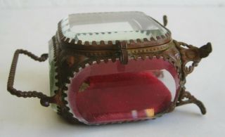 Antique Victorian French Beveled Glass Pocket Watch Boudoir Jewelry Casket Box 7