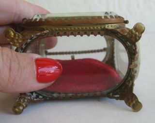 Antique Victorian French Beveled Glass Pocket Watch Boudoir Jewelry Casket Box 8
