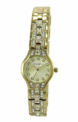 Elgin Petite Watch Gold Tone Crystal Case 22mm Eg224sp
