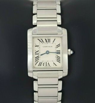 Ladies Cartier Tank Francaise 2384 Stainless Steel Off - White Dial Quartz Watch