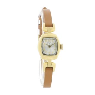 Bulova Ladies Gold Plated Stainless Steel Brown Leather Quartz Watch 97l153