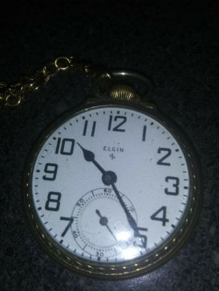 Vintage Elgin 574 Railroad Pocket Watch 17 Jewels 10k Rolled Gold With Chain