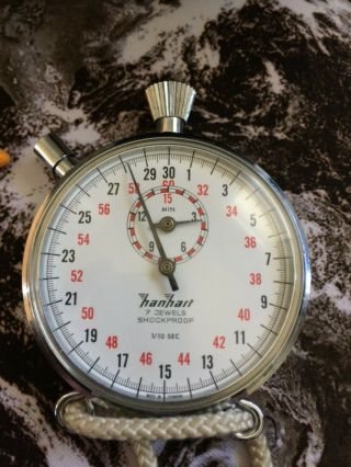Vintage Hanhart 7 Jewel Shockproof 1/10Sec Stopwatch Stop Watch Great 7