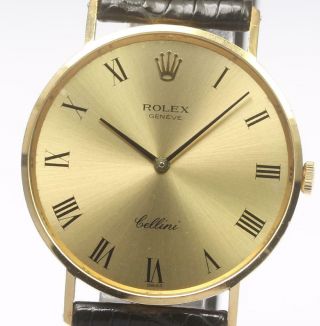 Rolex Cellini K18 Solid Gold Hand - Winding Leather Belt Boy 