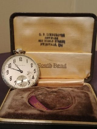 Vintage South Bend Watch Co Adjusted 411 Pocket Watch 17 Jewels Parts