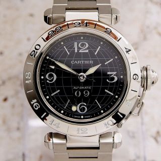 Authentic Pasha De Cartier Gmt Date Black Dial Ref.  2550 Automatic Mens Watch
