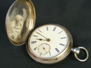 Antique Sterling Silver Full Hunter Pocket Watch,  Fusee Movement,  Chester 1878