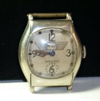 Rare Antique Hamilton Avi 60 17 Jewel 14 Kt Gold Filled Aviator Watch For Repair