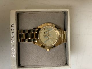 Michael Kors Runway Gold Tone,  Mk Logo Crystals Dial Bracelet Watch - Mk3477
