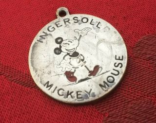 Very Early Ingersoll Mickey Mouse Silver Plate Pocket Watch Fob