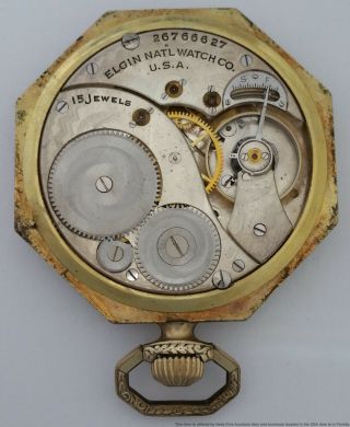 Antique Octagonal Art Deco Elgin 12s 15J Open Face Pocket Watch 2