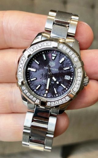 A Ladies Stainless Steel & Diamond Tag Heuer Aquaracer Bracelet Watch