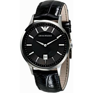 Emporio Armani Ar2411 Classic Black Dial Leather Strap Mens Watch Uk