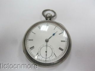 Antique A.  W.  Co Waltham Broadway Key Wind Pocket Watch 18s Sterling Silver 1877