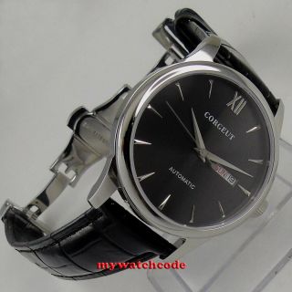 40mm corgeut black dial day date sapphire glass miyota automatic mens Watch C135 6