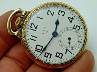 Antique Pocket Watch Elgin Grade 616 17 Jewel 5 Adjsutment 10k Rolled Gold Plate