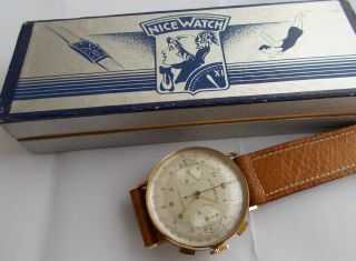 Vintage Mens  Watch 18k Solid Gold Chronographe Landeron 39 Box