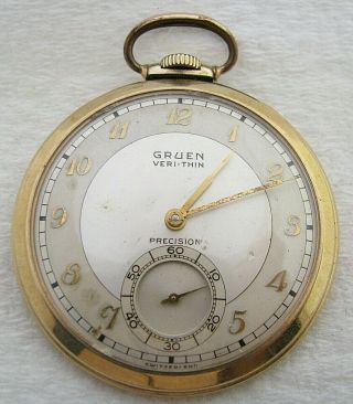 Vintage Swiss Gruen Veri Thin 17 Jewel Gold Filled Pocket Watch