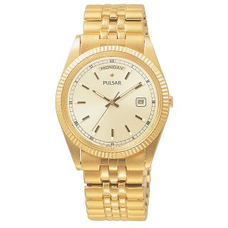 Pulsar Pvm004 Mens Classic Yellow Gold Day Date Stretch Band Watch