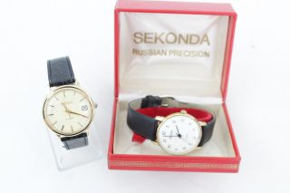 2 X Vintage Gents Sekonda Gold Tone Wristwatches Hand - Wind Inc 19 Jewel