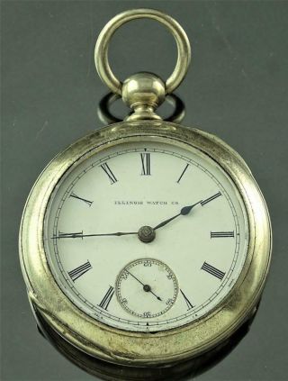 Rare Antique Illinois Watch Co.  Huge 18s Coin Silver 11j Pocket Watch Dated 1887