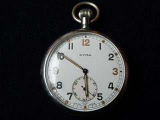 Cyma Military Pocket Watch For Spares Or Repairs.  Swiss Made.