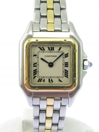 Cartier Ladies Panthere Stainless Steel & 18k Yellow Gold Watch W/cartier Box