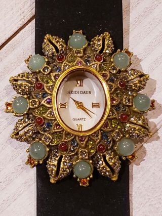 Heidi Daus Wristwatch Multi Color Crystal " Flower " Style W/suede Leather Band