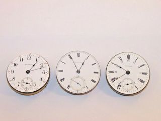 Vintage Waltham 18s Pocket Watch Movements,  15j No.  81,  11j Wm Ellery,  17j Ps Brtlet