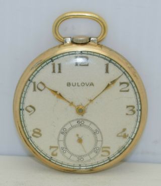 Vintage Bulova Pocket Watch 15 - Jewel 17ah 10k C.  1948 Rolled - Gold - Plate Open - Face