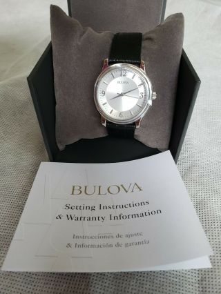 Bulova Men ' s Stainless Steel Dial Black Leather Band NIB w/tags 2