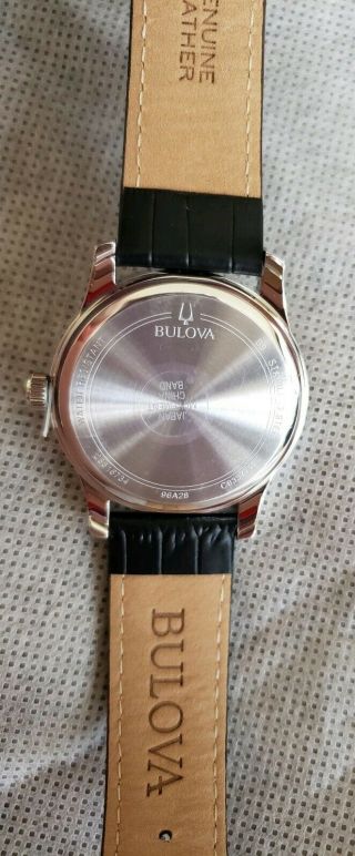 Bulova Men ' s Stainless Steel Dial Black Leather Band NIB w/tags 5