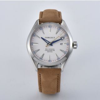 41mm Corgeut White Dial Sapphire Crystal Date Ss Automatic Movement Mens Watch