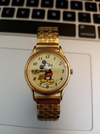 Vintage Lorus Mickey Mouse Watch Gold Tone Dial Walt Disney Unisex,  Band