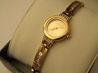 Elgin Women " S Gold Stainless Steel Watch With Swarovski Crystals Eg245