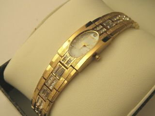 Elgin Women " S Gold Stainless Steel Watch With Swarovski Crystals Eg713