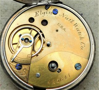 HM 1878 Elgin Silver Mechanical Pocket Watch Vintage Antique 2