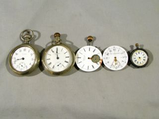 Group Of 5 Antique Pocket Watches - Parts Or Restoration