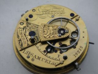 L H Samuel & Co Liverpool Lever Fusee Movement 40mm Wide Dial Sn19,  215 Ca 1840?