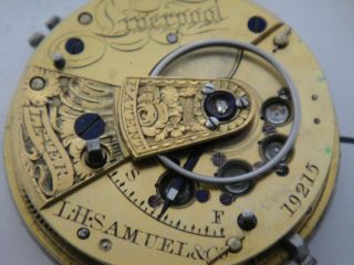 L H Samuel & Co Liverpool lever fusee movement 40mm wide dial sn19,  215 Ca 1840? 6