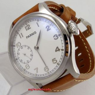 47mm Parnis White Dial Asia 6497 Movement Hand Winding Mens Luxury Watch P89